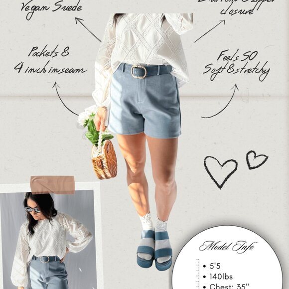 Le Paris Stretch Micro Suede Shorts | Sadie & Sage | Blue - Picture 2 of 12